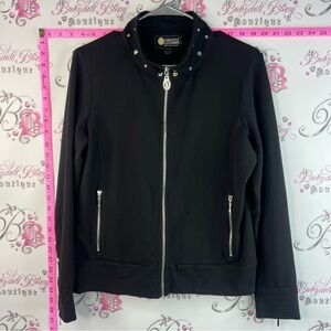 Christine Alexander rhinestone crystal Black Zip-Front Jacket Studded Collar